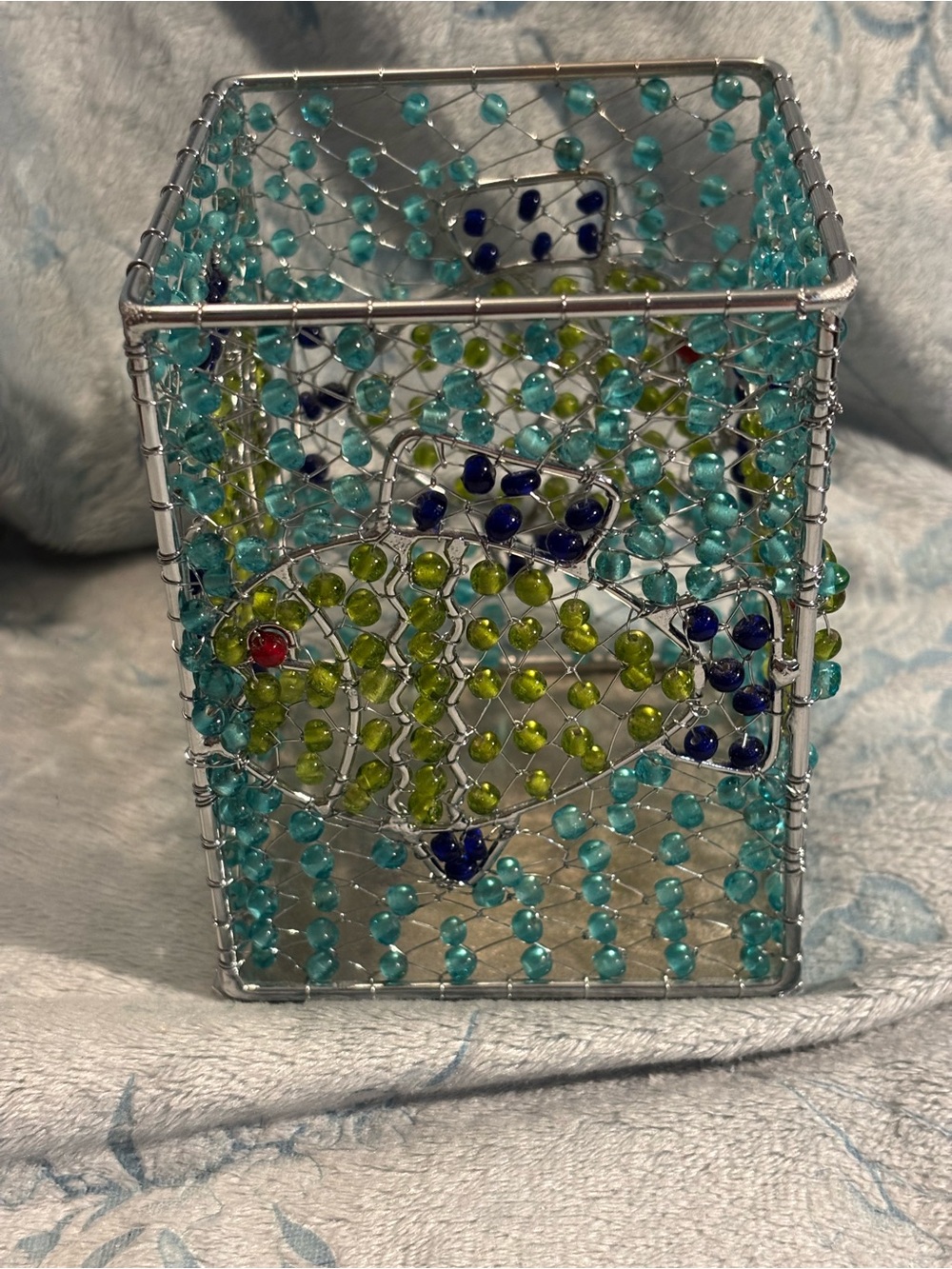 Beaded Wire Star Accent Holder - Turquoise & Green Fish Design